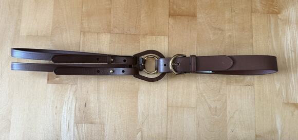 NWT Ralph Lauren Tri Strap Leather D Ring Equestrian Belt Brown Brass Gold 1X